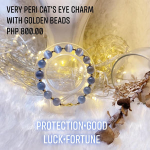 Very Peri Cat's Eye Charm with Golden Beads