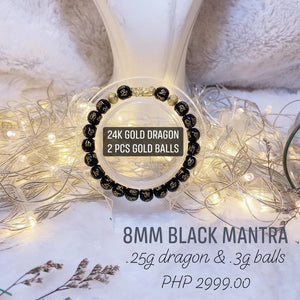 8mm Black Mantra Bracelet (24k Gold)