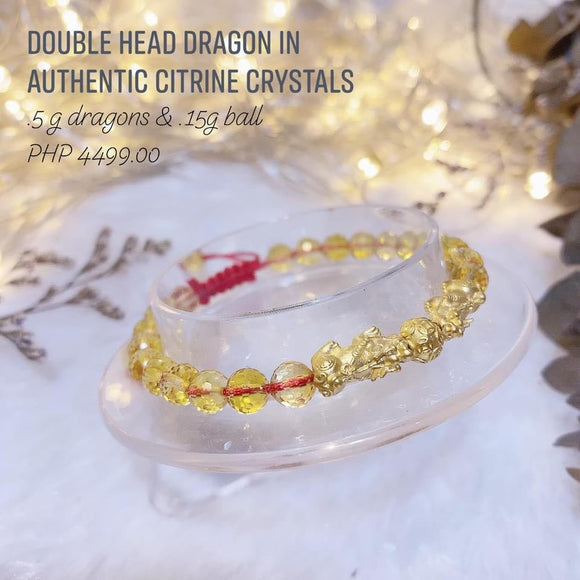 Double Head Dragon in Authentic Citrine Crystals Bracelet (24k Gold)