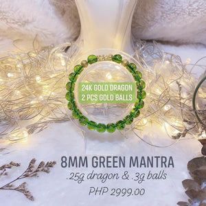 8mm Green Mantra Bracelet (24k Gold)