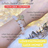 White Jade and Clover Flower Bracelet (Love, Faith, Hope, Luck and Money)