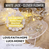 White Jade and Clover Flower Bracelet (Love, Faith, Hope, Luck and Money)