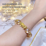 Rare Champagne Aura Quartz with Dragon Piyao (24k Gold)