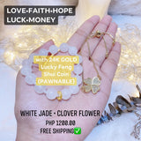 White Jade and Clover Flower Bracelet (Love, Faith, Hope, Luck and Money)