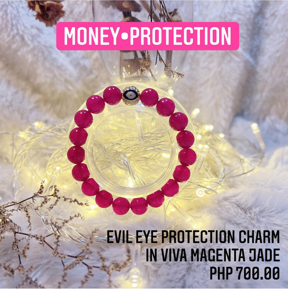 Evil Eye Protection Charm in Viva Magenta Jade