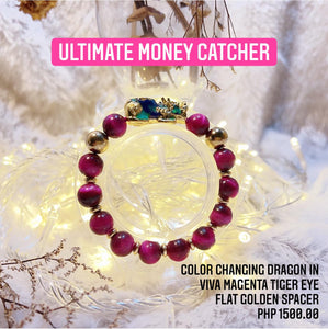 Color Changing Dragon in Viva Magenta Tiger Eye (Flat Golden Spacer)